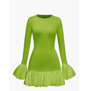 New MICAS Women's Lime Solid Puff Bell Sleeve Mini Dress Size XS